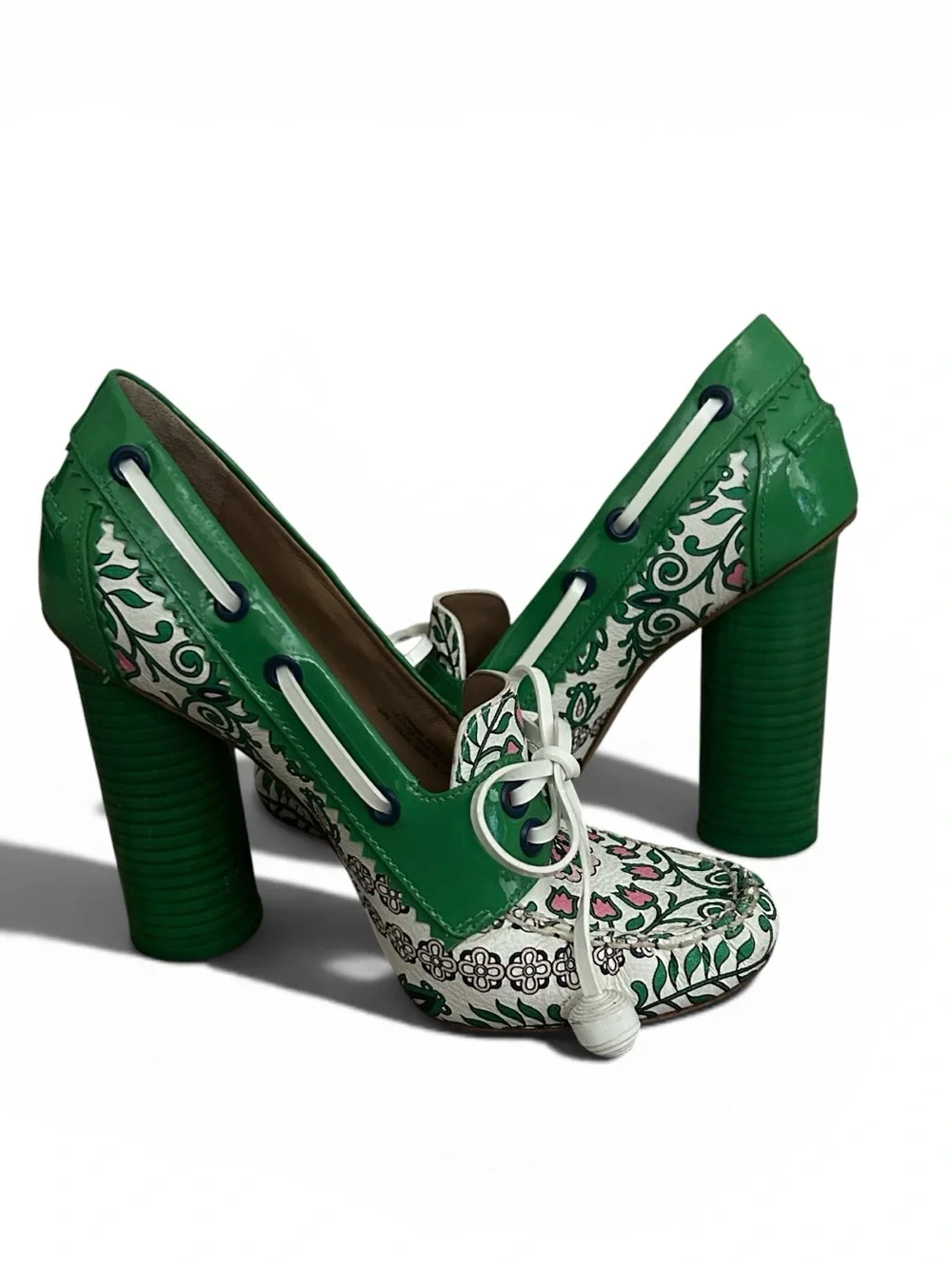 Tory Burch Garden Party Fisher Loafer Pump Kelly Green Floral Size 5.5